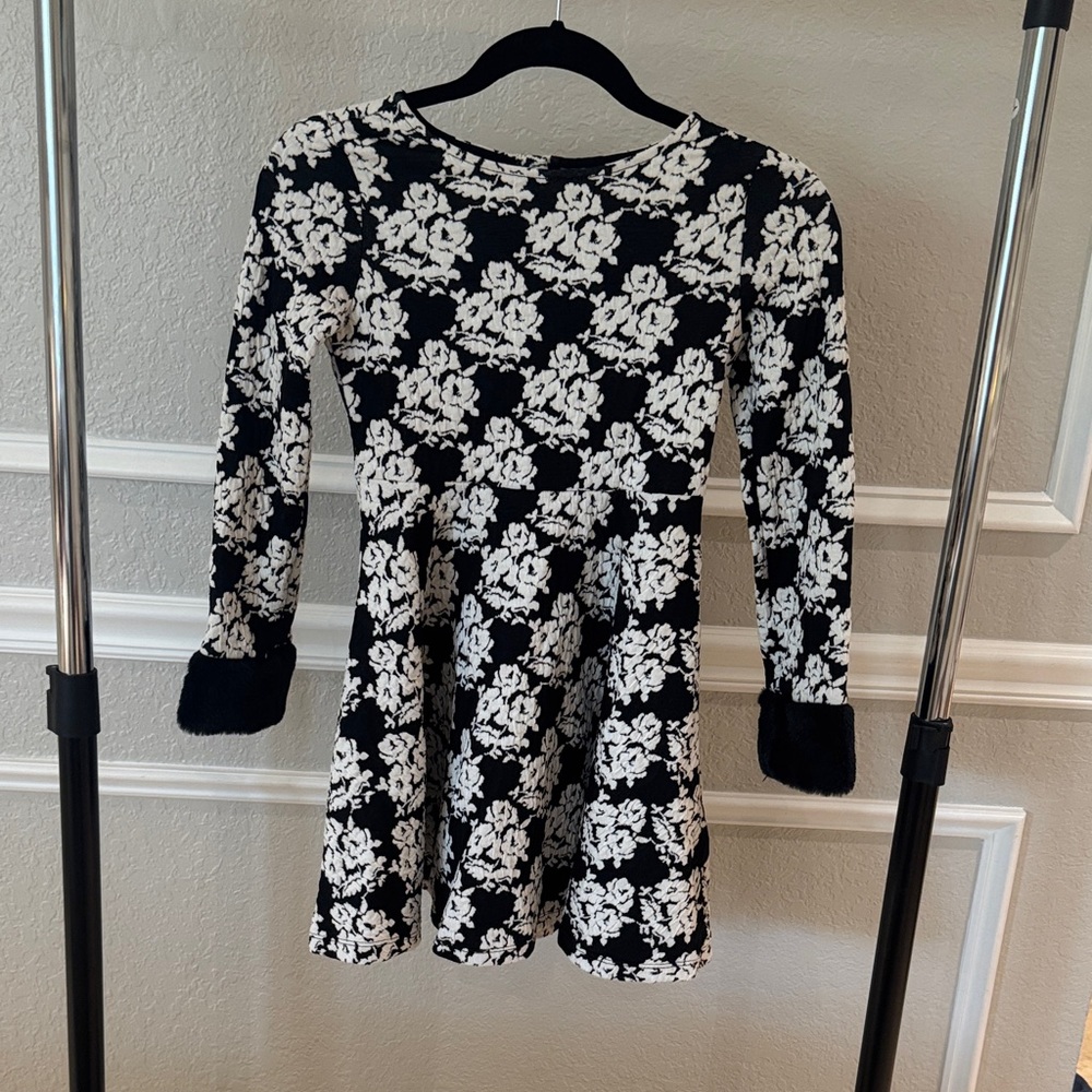 Janie and Jack Black and IvoryFloral Kids Dress
